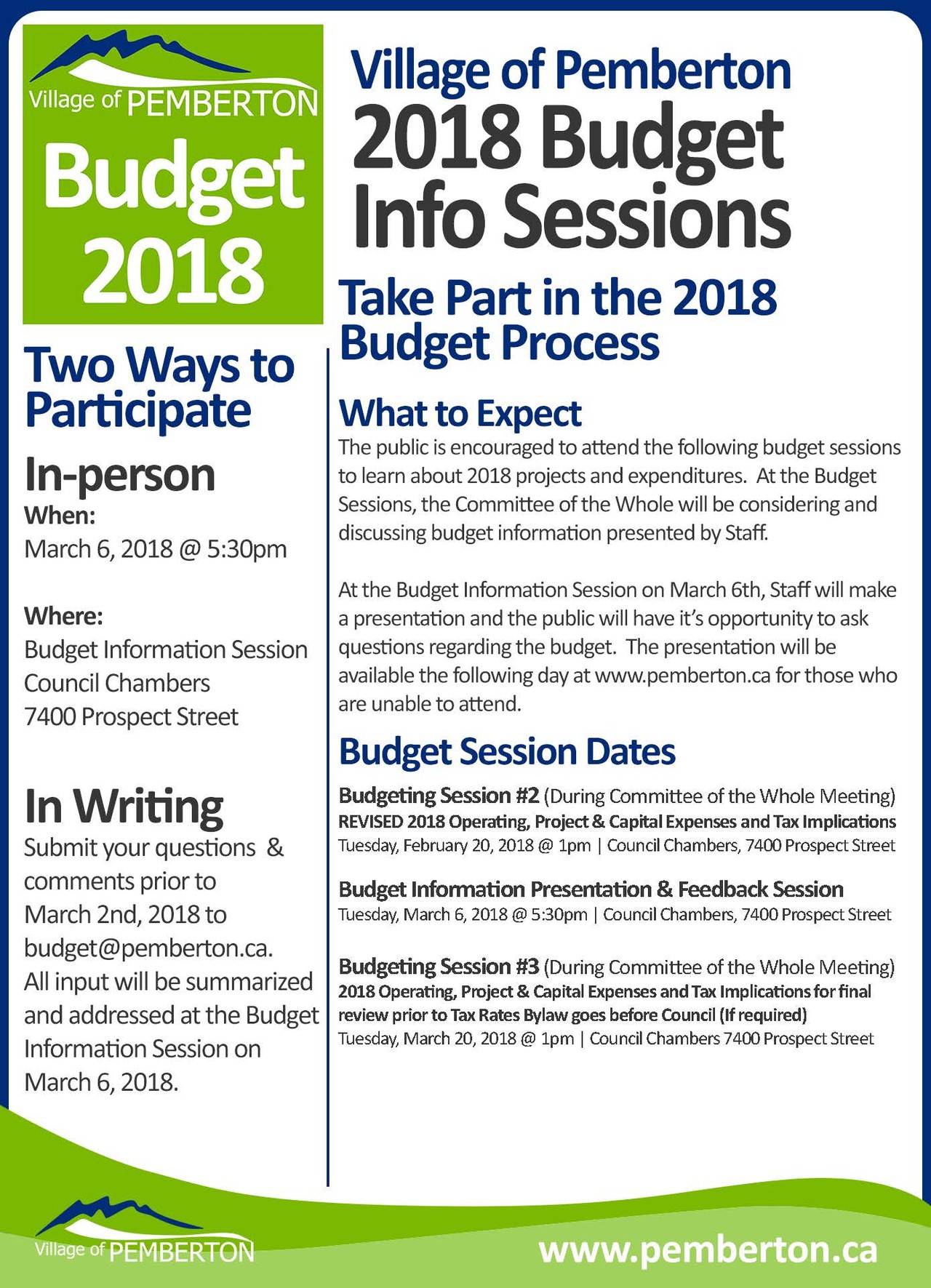 2018 budget process village of pemberton