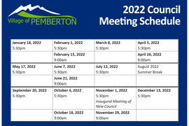2022 Council Meeting Schedule